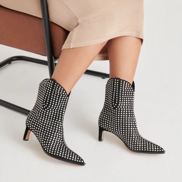 NEW DOLCE VITA Leather Anzel  Western Booties in black diamond for women 925 5t3 - Picture 6 of 11